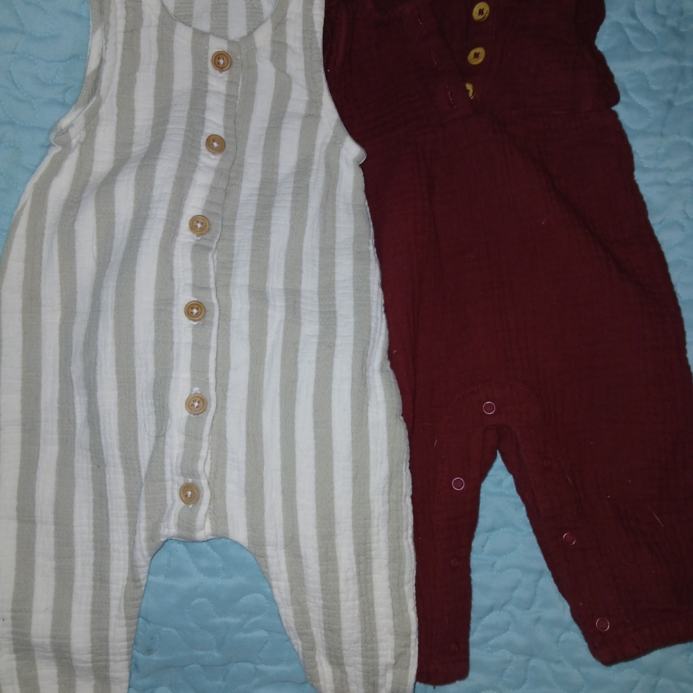 Quincy Mae Cream Stripe and Burgundy Muslin One-Piece Bodysuits READ
